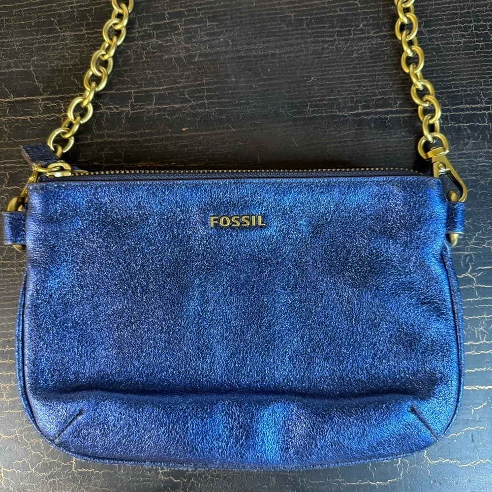 Fossil Navy Shoulder Bag with Gold Accents - Picture 2 of 5